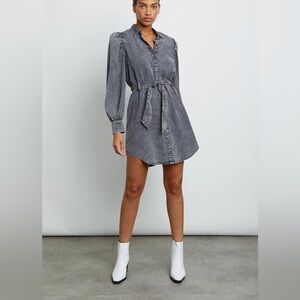 Rails Adele tencel denim black acid wash button front shirt dress XS